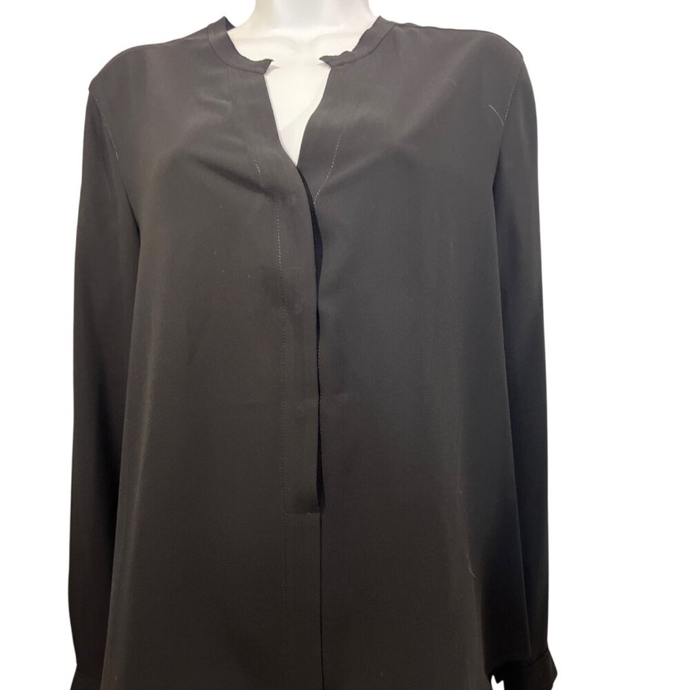 ANNE KLEIN black LS blouse V neck Women L $49